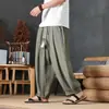 Pantalones de lino estilo chino para hombre, verano 2026, talla grande, modernos, de seda helada, transpirables, tipo harén, casuales