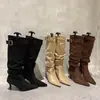 Botas Altas de Punta con Tacón Alto, Nuevas Botas Estilo Coreano con Hebilla de Cinturón, Botas Plisadas Ajustadas 2025