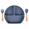 En Stock Vajilla Infantil Compartimentada Tazón de Silicona con Ventosa para Bebé Cuchara para Bebé Plato de Silicona con Popote Integrado