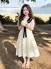 Vestido de Verano para Niñas 2026 Cuello Marinero Estilo Coreano Estilo Academia Manga Abullonada Niños Medianos y Grandes Holgado Línea A Vestido Largo