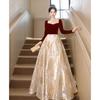 Vestido de novia para banquete de bodas, estilo brindis, rojo, con entrada francesa, de lujo, para compromiso, de noche, estilo francés.