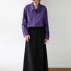 Camisa Roxa de Temperamento Sofisticado Estilo Coreano de Manga Comprida para Mulheres no Outono Nova Camisa Branca Retrô Francesa para Usar por Cima para Parecer Magra