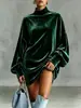 Sudadera nueva para mujer de estilo europeo y americano de cuello alto con superposición de terciopelo dorado, estilo murciélago holgado, disponible en la estación independiente de Amazon