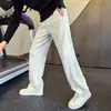 Pantalones casuales de corte limpio y caída estilo americano para hombre, modernos pantalones cargo negros de pierna recta, adelgazantes, de pierna ancha, plisados