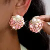 Pendientes Redondos de Resina con Perlas de Diamante Tachonadas Aguja Plateada Moda Simple Versátil Europea y Americana Pendientes de Lujo Ligero de Gama Alta para Mujeres