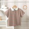 Meninos verão manga curta t-shirt camisa pólo 2024 novos meninos e meninas bebê bonito lapela estilo universitário roupas infantis atacado