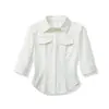 Camiseta Sexy de Manga Corta con Cuello Polo Francés y Bolsillo, de Botones, para Mujer, Verano, Chica Caliente, Costuras de Contraste, Cintura Ceñida, Top de Manga Media