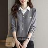 Tops Falsos de Dos Piezas para Mujer, Modernos y Elegantes Primavera y Otoño 2025 Nueva Camisa con Cuello Suéter Tejido Holgado de Manga Larga Camisa Básica