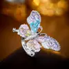 Nuevo Anillo con Diseño de Mariposa Tesoro de Color Zircón Micro-Pavimentado Apertura Ajustable Joyería de Mano Lujo Ligero Versátil Anillo Venta al por Mayor