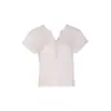 Camiseta Tricot Leve Manga Curta Multicor, Verão Fina Cor Sólida Solta Modeladora Gola Henley Nova H060922