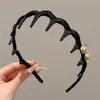 Diadema Melard de Color Café Ondulada de Caña Alta para Mujer, Diadema de Uso Diario con Dientes, Antideslizante, Pinza para el Cabello para Lavarse la Cara