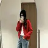 Casaco suéter feminino de estilo casual com bolsos, grosso, novo modelo de outono e inverno, caimento solto, top cardigã de tricô 100% algodão para o dia a dia