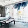 Nuevo Estilo Chino Estilo Antiguo Tinta Loto Loto Sala de Estar Dormitorio Estudio Sala de Té Estanque de Lotos Luz de Luna Zen Cortinas Mosquiteros