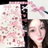 Adesivos faciais de laço rosa com strass, adesivos de maquiagem de apoio para shows, strass faciais, adesivos de maquiagem de palco para crianças