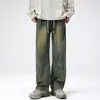 Jeans rectos de lavado desgastado retro americano de moda para hombre 2026, pantalones largos holgados y versátiles
