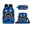 Nova Mochila de Desenho Animado de Tubarão terno Desenho Animado Estampa Bolsa de Ombro Moda Estojo de Lápis de Camada Dupla Atacado