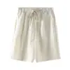 Pantalones Cortos de Lino Transpirables Casuales para Hombre con Cordón de Lyocell Estilo Retro Americano, Ropa para Hombre de Color Sólido Fina al por Mayor