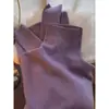 Camiseta Básica de Lana Morada Estilo Europeo de Cuello Alto para Mujer, Suéter Grueso Suave para Otoño e Invierno, Tejido de Manga Larga Ajustado