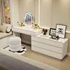 Penteadeira de Madeira Maciça e Laje de Pedra para Uso Doméstico, Mesa de Maquiagem Francesa Estilo Princesa Minimalista Moderna com Armário Gaveteiro Integrado