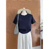 Camiseta Gris de Algodón Puro de Manga Corta para Mujer, Nueva Primavera/Verano 2026, Color Sólido, Corte Ajustado, Camiseta Base Versátil, Top de Moda