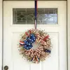 Corona de Cinta Rayada de Tela Más Vendida de Amazon Rama Roja Blanca Azul Corona de Enredadera Decoración Colgante de Puerta Colgante de Pared Fabricante Mayorista
