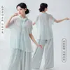 Nueva Camisa de Danza Plegada tipo Acordeón Estilo Chino para Bailarinas, con Escote Asimétrico, Corte Holgado, Textura Delgada, Mangas Cortas, Ropa de Práctica para Danza Moderna