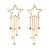 Elegantes Brincos de Franja Estrela de Cinco Pontas Cravejados com Zircônia, Galvanizados a Ouro Real, Luxo Leve, Brincos de Estilo High-End para Mulheres