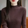 Suéter Interior Cálido de Algodón Puro Tejido Cuello Alto Ribeteado Estilo Coreano Nuevo Modelo de Primavera Elegante Ajuste Delgado para Mujer