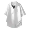 Verano Nuevo Estilo Coreano Nicho Patchwork Con Cordones Cuello en V Falso Dos Piezas Casual Camisa POLO Versátil Popular de Manga Corta para Hombre