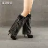 Meias de pelúcia imitação de raposa para outono e inverno botas longas com estampa de leopardo protetor de perna de tubo alto de pele de raposa quente feminino