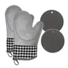 Luvas de Forno de Silicone para Cozinha Microondas Resistentes ao Calor Anti-Escaldamento Isolamento Térmico Xadrez Forradas Dois Dedos Antiderrapantes Espessas