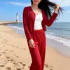 Moda Casual de Primavera 2026 para Mujer Conjunto de Color Sólido Chaqueta Cardigan Versátil Pantalones Rectos Conjunto de Dos Piezas