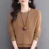 26 Suéter de Cuello Redondo para Mujer Nuevo Moda Primavera Otoño Jacquard Tejido Reductor de Edad Moda Elegante Prenda Base de Punto Top de Punto para Mujer