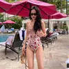 Nuevo Traje de Baño Sexy Conservador para Mujer Estilo Coreano Celebridad de Internet Cubre Vientre y Adelgaza Espalda Descubierta Enterizo Traje de Baño para Aguas Termales