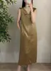 Elegante Socialite Elegante Vestido de Acetato Verão Simples Moda Versátil Preguiçoso Estilo Casual Vestido com Decote em V Moda Feminina