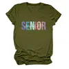 Camiseta informal para mujer de la clase SENIOR 2027 con estampado de letras y cuello redondo Amazon comercio exterior transfronterizo ebay manga corta