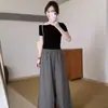 Algodão Puro Estilo Coreano Cor Sólida Manga Curta Ombro a Ombro/Um Ombro 2026 Verão Novo Slim Fit Versátil Redutor de Idade Emagrecedor Top Camiseta