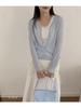 Du Xiaozhai Suéter de Punto con Hebilla de Batido de 3 Granos Protección Solar Primavera Nuevo Delgado Elegante Versátil Camisa Básica para Mujer