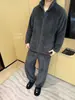 4007 Flanela Coral Gola Alta Com Zíper Espessada Pijama Masculino Inverno Forrado com Fleece Roupa de Casa Quente Conjunto de Duas Peças para Usar ao Ar Livre