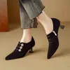 Novedad Otoño e Invierno Estilo Coreano de Moda Zapatos de Tacón de Aguja Boca Profunda Elegantes de Piel de Vaca Punta Afilada Cuero de Oveja Esmerilado Chanclas Tacones Altos Talla 40