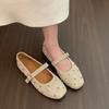 Sapatos Mary Jane Fada Delicada 2025 Novo Doce Francês Camurça Rebite Bico Quadrado Boca Rasa Fivela de Uma Linha Sapatos de Noite