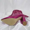 Botas Curtas Femininas Brilhantes Moda Feminina Botas Curtas Zíper Lateral Franja Salto Alto Fino Apontado Novo 2023 Adulto