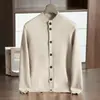 Nuevo Suéter de Cachemir para Hombre de Doble Hilo Engrosado Tejido de Lana Cardigan para Hombre de Cuello Alto Medio Camisa Base Tejida Chaqueta Casual