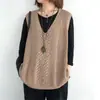 Colete Tricotado Feminino Fino Solto Tamanho Grande Recortado Sem Mangas Externo Gola V Colete Pulôver Literário Retrô