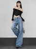 Jeans de pierna ancha de cintura alta estilo americano para mujer, nueva colección de otoño 2026, corte holgado, efecto adelgazante, adecuados para figuras petite, jeans de pierna recta, A14199