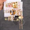 Brincos de metal estilo europeu e americano brincos geométricos quadrados brincos de pérola de imitação vintage brincos estilo Hepburn conjunto de 6 peças