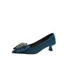 Sapatos de salto fino estilo fada com strass e laço, novos sapatos sociais de salto médio com strass e salto médio para primavera e outono