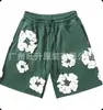 Traje Lavado Vintage Estilo Americano Clásico Estampado de Kapok Camisa de Manga Corta Cuello Redondo Pantalones Rectos Sueltos Casuales para Hombre