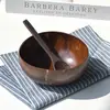 Tazón de Yogur, Tazón de Cáscara de Coco, Tazón para Avena, Tazón para Ensalada de Frutas, Tazón Pequeño de Postre Estilo Coreano con Cuchara, Tazón de Madera