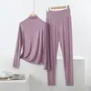 Conjunto Casual de Dos Piezas para el Hogar, Holgado, Talla Grande, Modal Delgado, para Primavera y Otoño, con Cuello Semi Alto, Mangas Largas y Pantalones de Cintura Alta